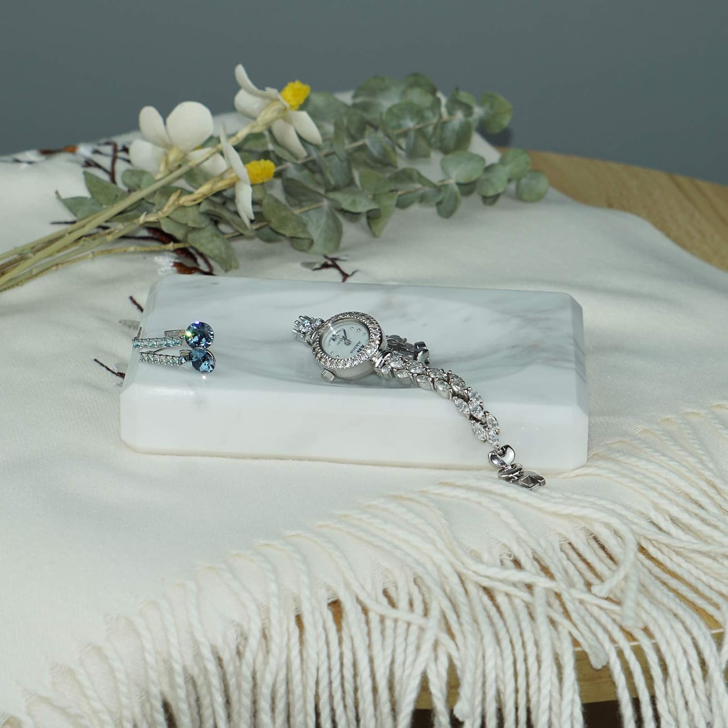 White Soap Dish Tray Marble Soap Holder Trinket Plate for Bathroom Sink Kitchen Countertop Bedroom Vanity Bathroom Accessory Rectangular