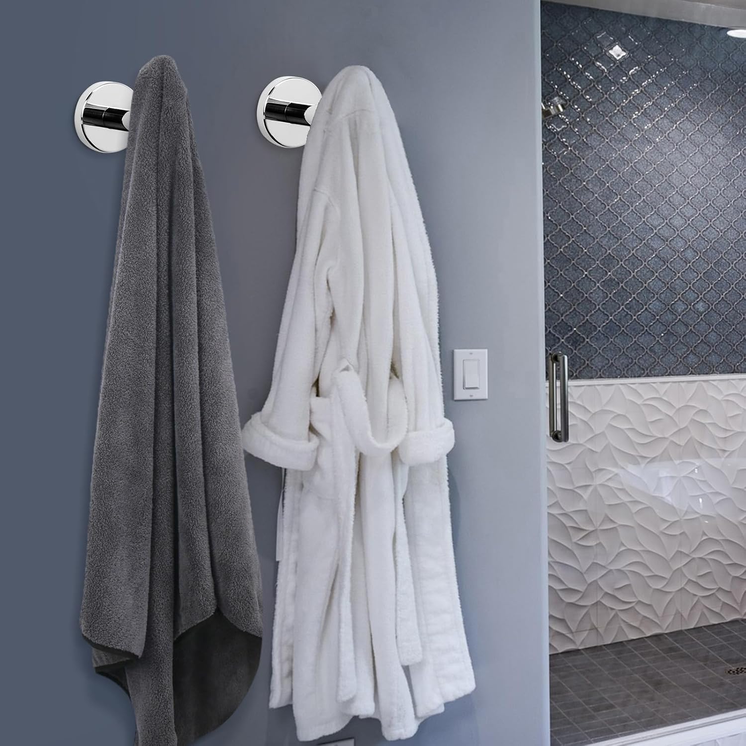 NearMoon Bath Towel Hooks- SUS 304 Stainless Steel Robe Hook Holder, Heavy Duty Coat Hook for Bathroom Livingroom Hotel Kitchen Garage, Wall Mounted (Chrome Finish, 8 Pack)