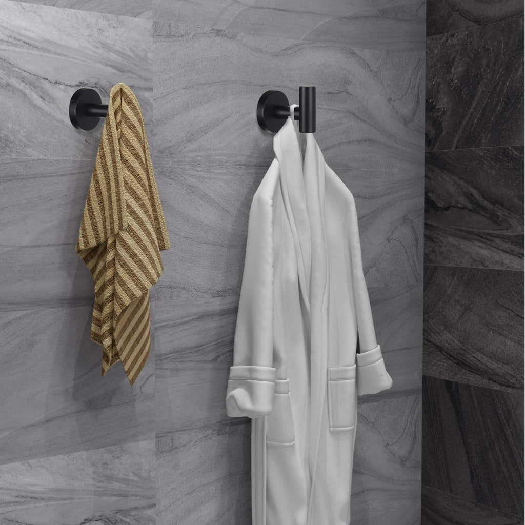 Bathroom Robe Towel Hooks Coat Matte Black Wall Hook Stainless Steel Heavy Duty Door Hanger Towel Robe Clothes Cabinet Closet Sponges Hook for Bathroom Bedroom Kitchen Hotel Pool 16 Packs