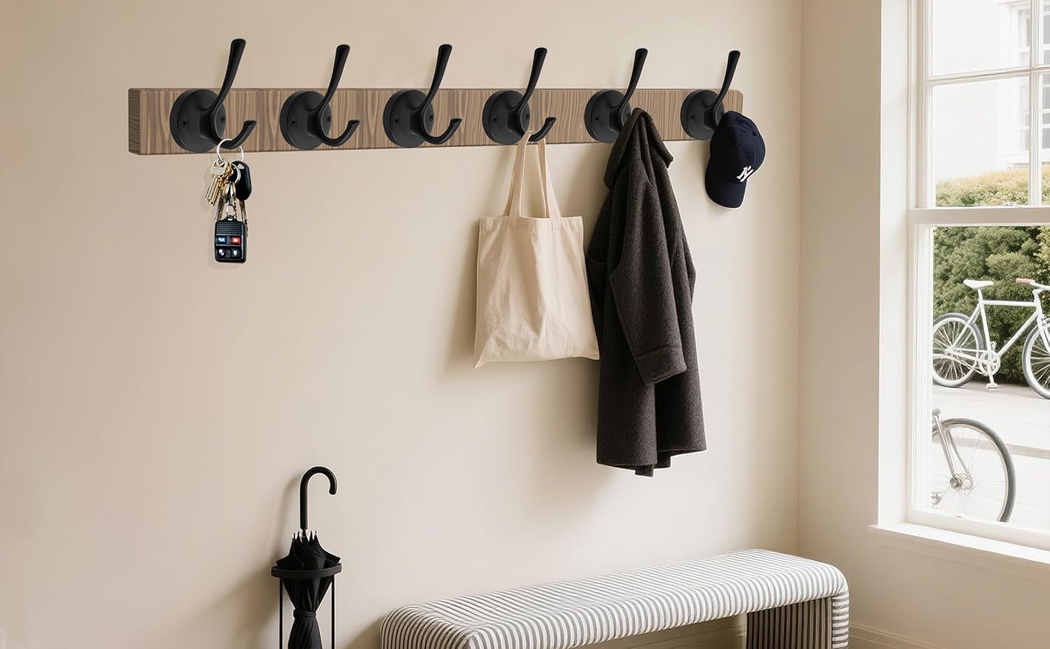 TOFIIGREM Matte Black Wall Hooks, 4 Pack Heavy Duty Coat Towel Hook Metal Double Backpack Hook Wall Mounted, Bath Towel Hooks for Entryway Cubicle Bathroom Closet Garage