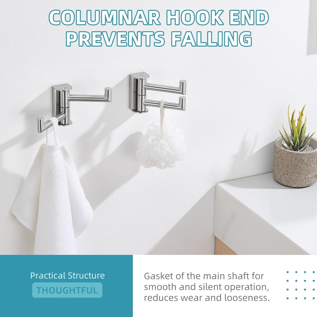 Angle Simple Swivel Towel Double Hook 2 Pack, Brushed Nickel 304 Stainless Steel Bathroom Robe Hook