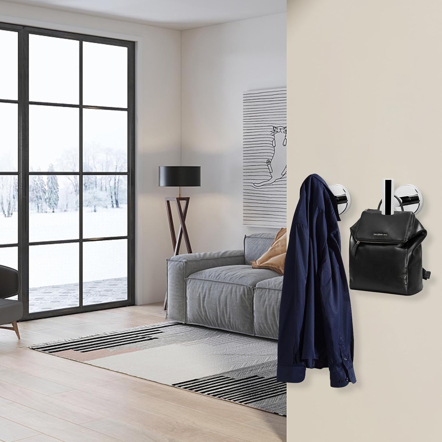 NearMoon Bath Towel Hooks- SUS 304 Stainless Steel Robe Hook Holder, Heavy Duty Coat Hook for Bathroom Livingroom Hotel Kitchen Garage, Wall Mounted (Chrome Finish, 8 Pack)