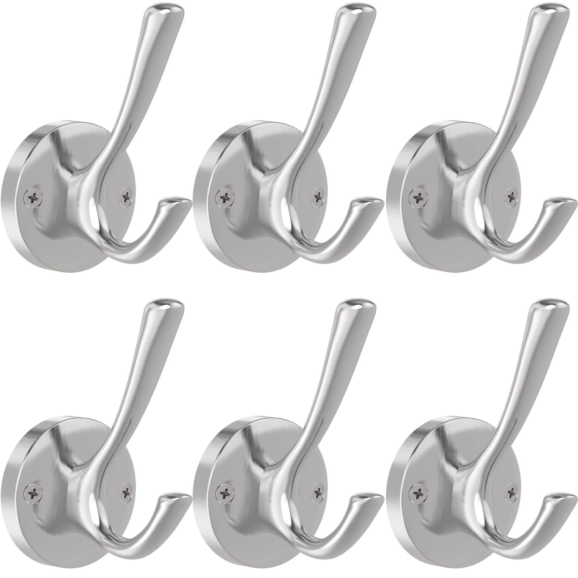 TOFIIGREM Matte Black Wall Hooks, 4 Pack Heavy Duty Coat Towel Hook Metal Double Backpack Hook Wall Mounted, Bath Towel Hooks for Entryway Cubicle Bathroom Closet Garage