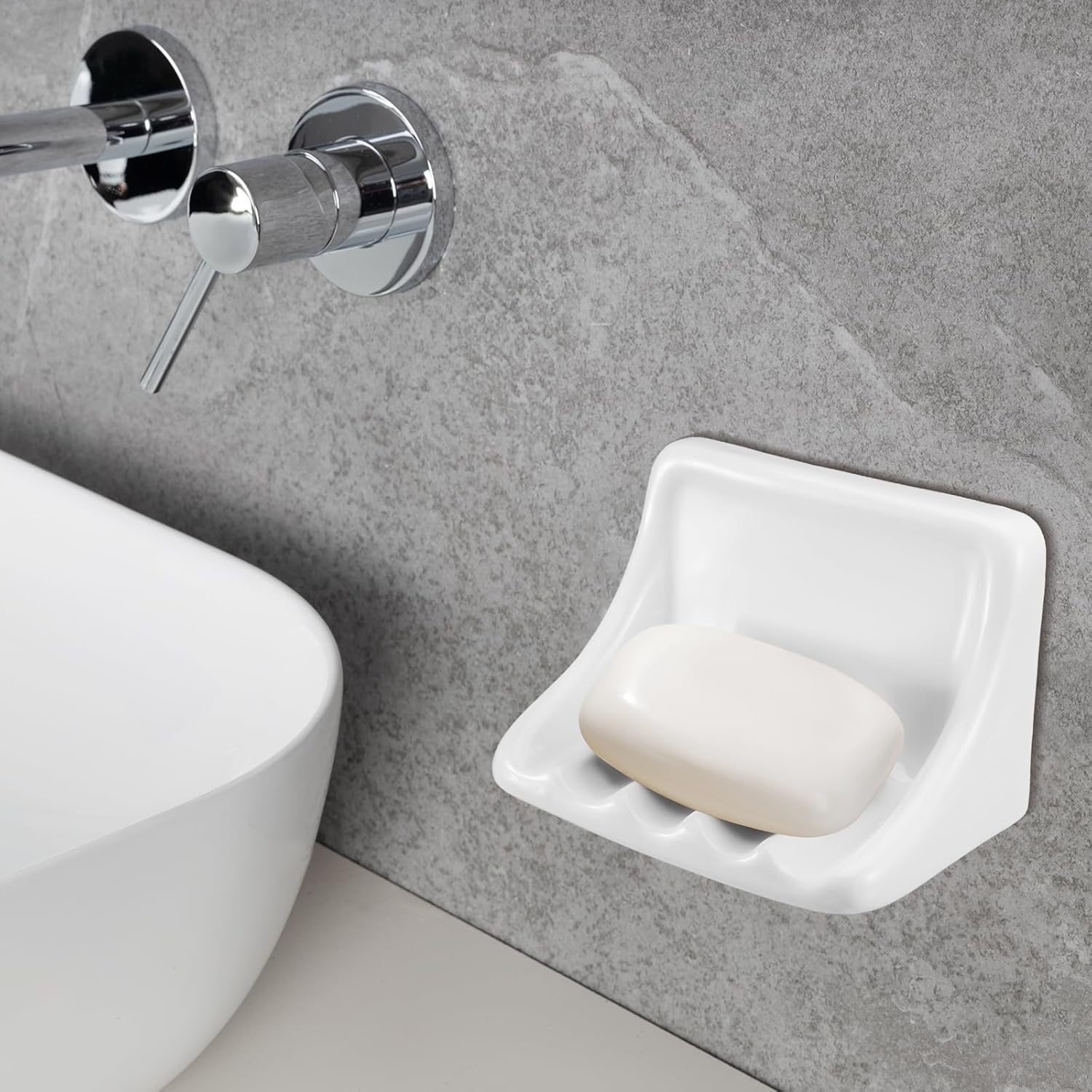 SiliFine 6.75 x 4.7 Inches Milky Vintage Ceramic Soap Dish Retro Ceramic Holder Porcelain Soap Tray for Home Bathtub Bathroom Shower Accessories Easy to Clean