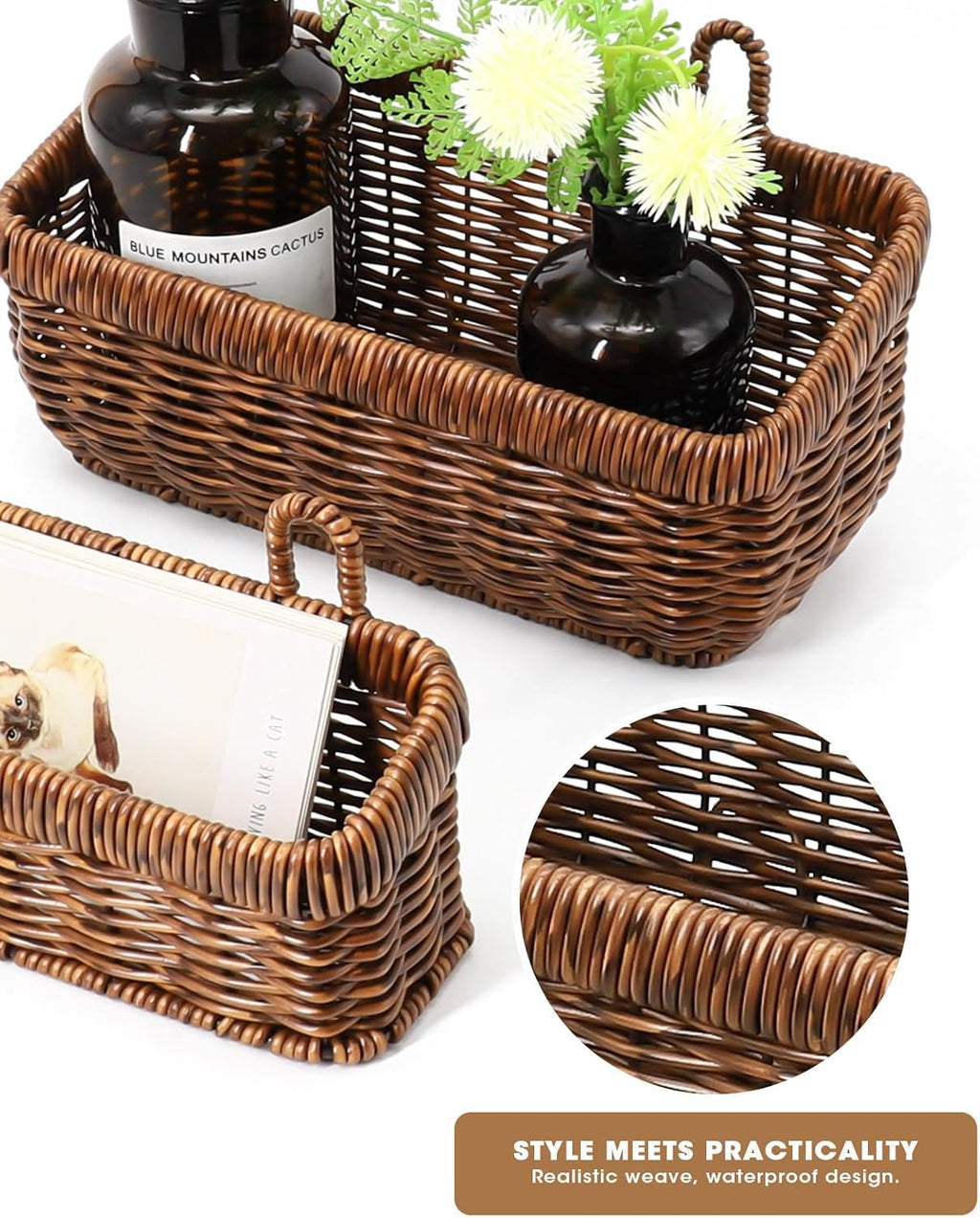AceList Wall Hanging Basket, Boho Style Hand-Woven Hanging Storage Baskets - Set of 2, Ideal for Boho Room Decor, Kitchen, Garden, and Living Room(Brown)