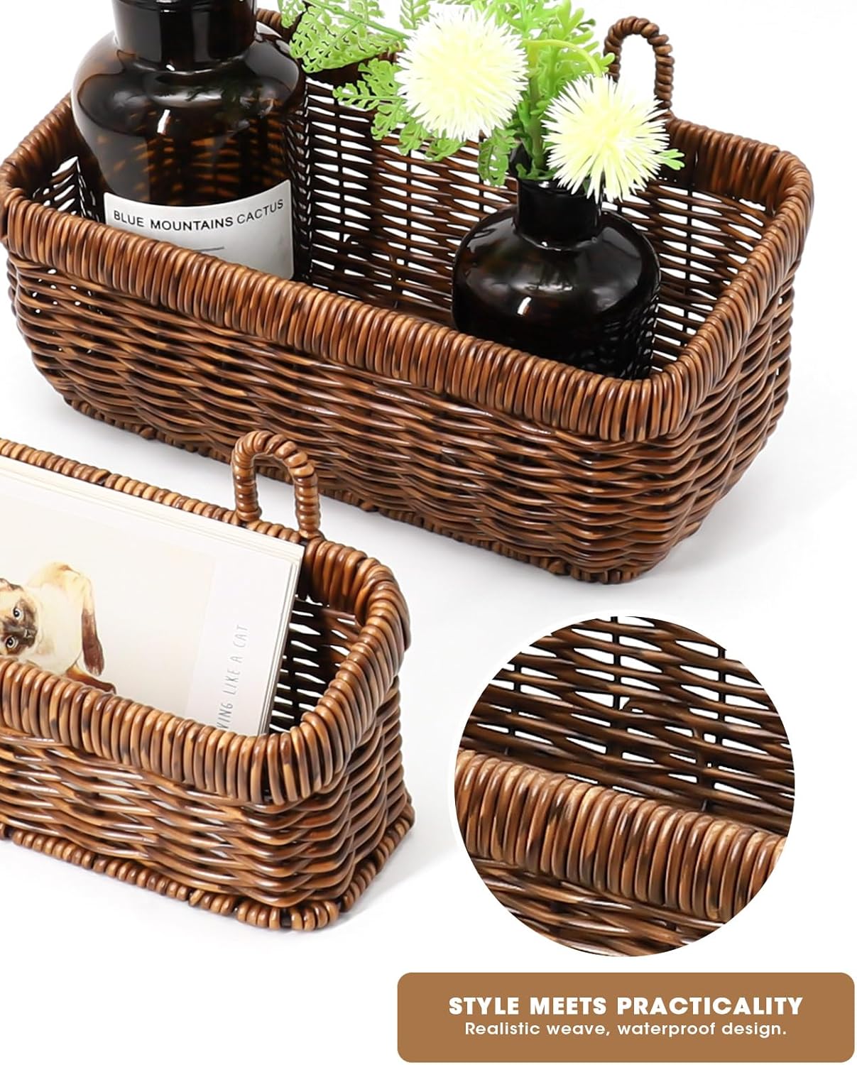 AceList Wall Hanging Basket, Boho Style Hand-Woven Hanging Storage Baskets - Set of 2, Ideal for Boho Room Decor, Kitchen, Garden, and Living Room(Brown)