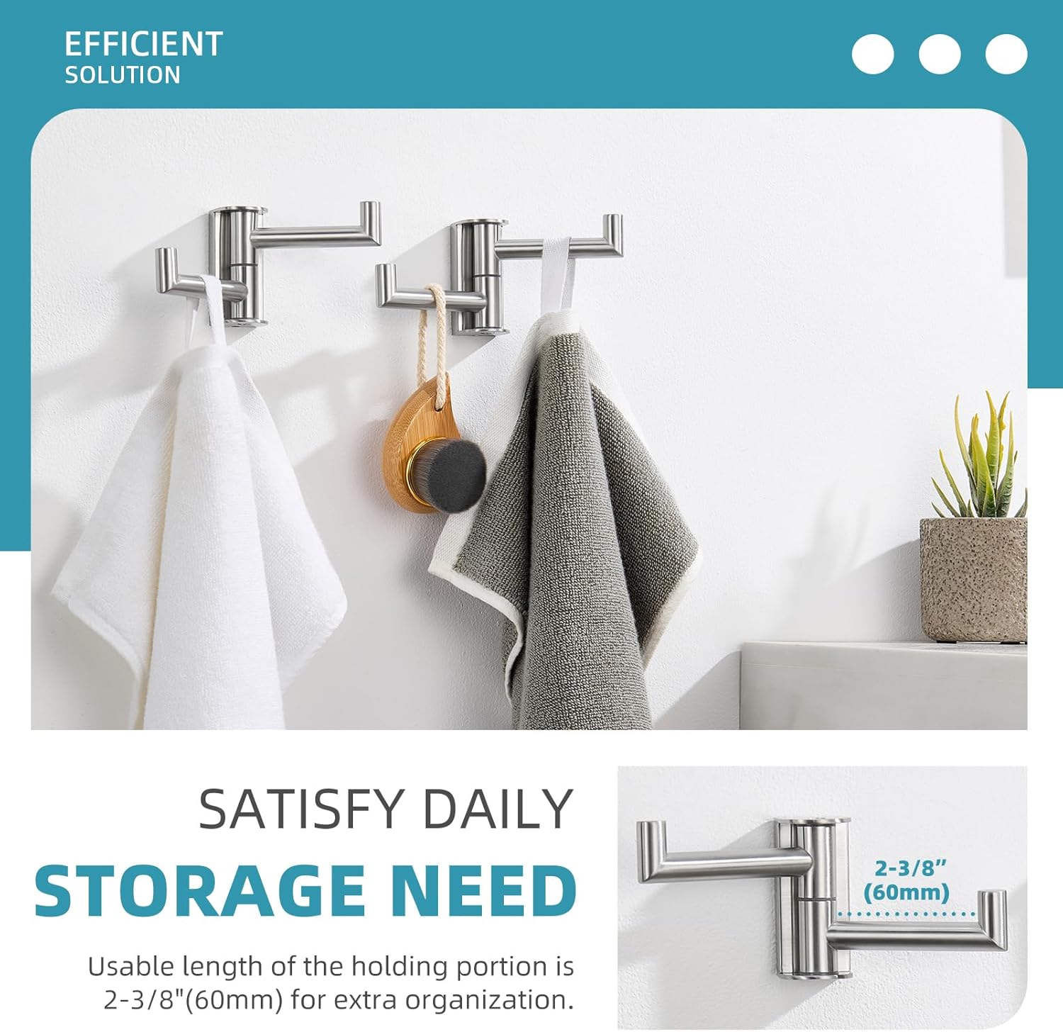 Angle Simple Swivel Towel Double Hook 2 Pack, Brushed Nickel 304 Stainless Steel Bathroom Robe Hook