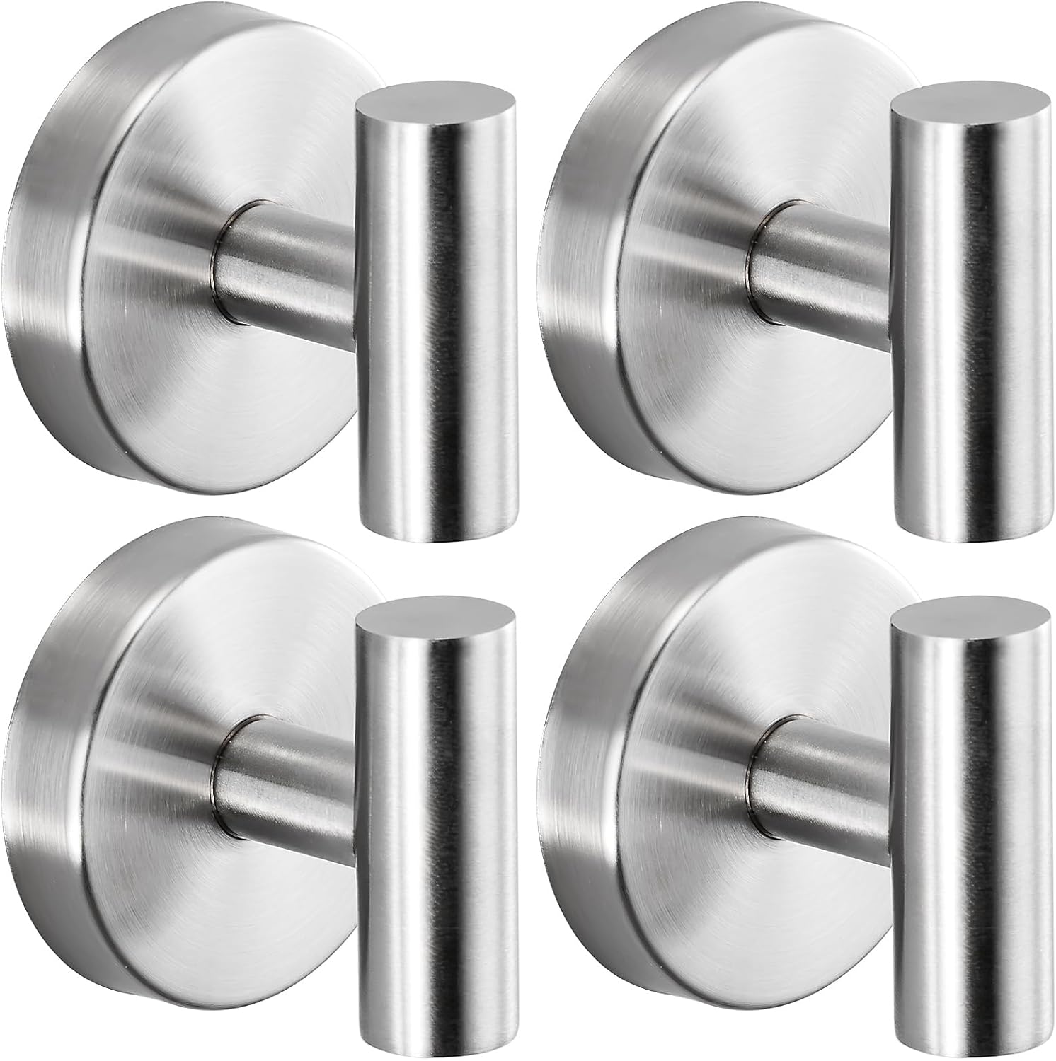 Suction Cup Hooks for Shower - Bathroom Reusable Hooks for Towels, Robes & Loofah - No-Drill Mounting on Kitchen,Walls,Metal,Glass,Mirrors,Tile & Smooth Non-Porous Surfaces (4, Brushed Nickel)