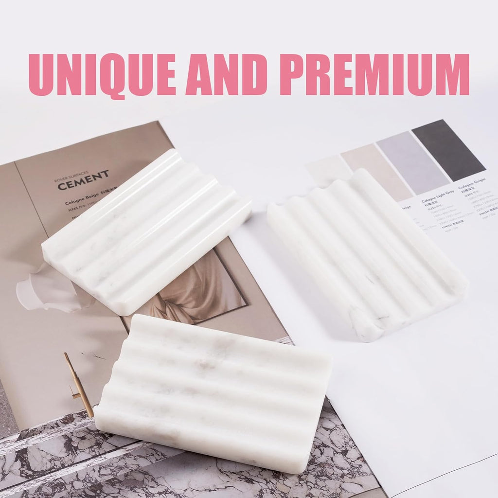 2 Pcs Marble Soap Holder, Soap Dish for Shower, Bathroom, Kitchen, Multi-Function Bar Soaps Holder, Soaps Saver with Water Ripple Design, Soap Tray(Namib Fantasy)