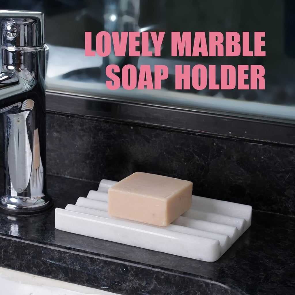 2 Pcs Marble Soap Holder, Soap Dish for Shower, Bathroom, Kitchen, Multi-Function Bar Soaps Holder, Soaps Saver with Water Ripple Design, Soap Tray(Namib Fantasy)