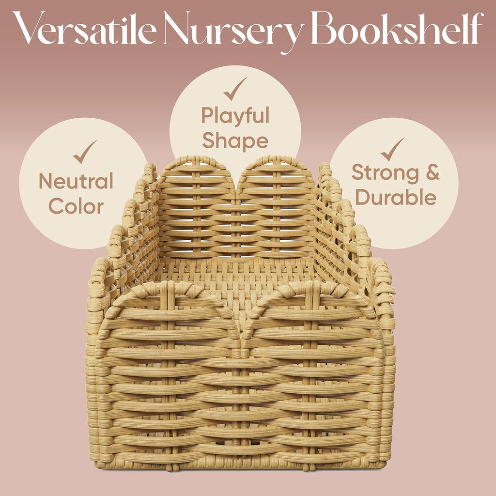 Rattan Nursery Book Shelf, Woven Scalloped wall Shelves, Wicker Hanging Storage Basket, Baby Room Bookshelf, Wall Mounted Natural Baskets Boho Home Decor, Set of 2