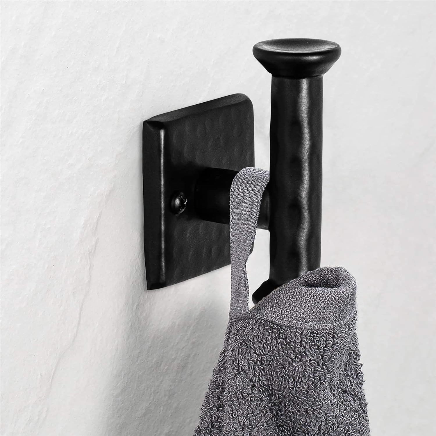 Monarch Abode Towel Hooks for Bathrooms – 2 Pack 3-inch Hand Hammered Metal Matte Black Hook, Wall Mounted Bathroom Hooks for Towels, Support up to 11 lbs Bath Robe Hook, Towel Hanger for Bathroom