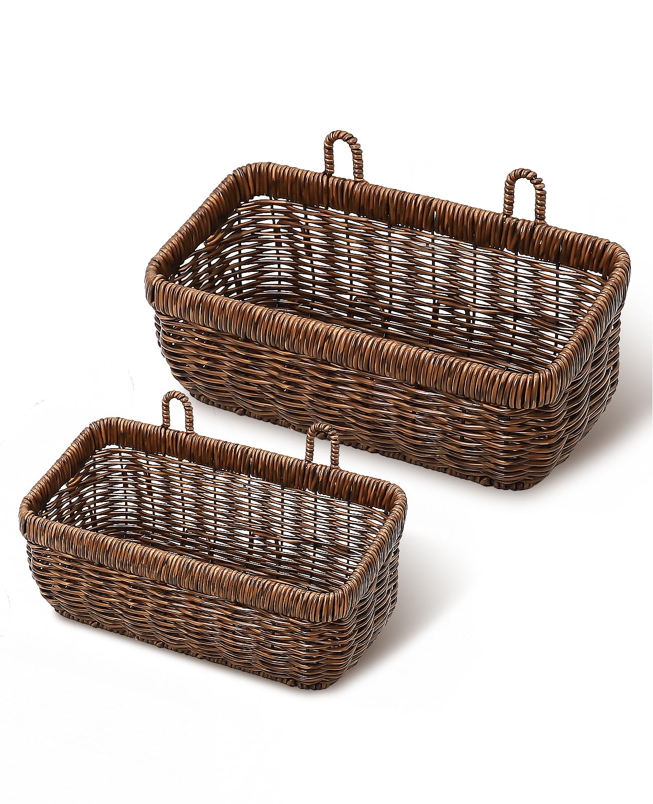 AceList Wall Hanging Basket, Boho Style Hand-Woven Hanging Storage Baskets - Set of 2, Ideal for Boho Room Decor, Kitchen, Garden, and Living Room(Brown)