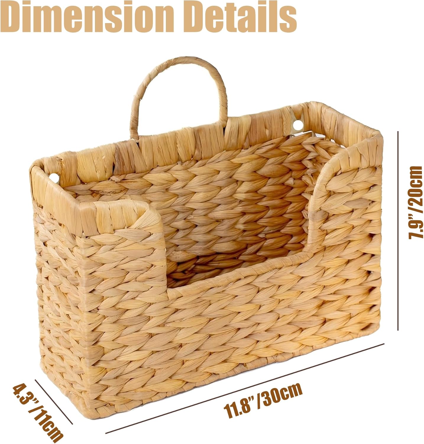 Magazine Holder Wall Basket Water Hyacinth Woven Mail Organizer, Wicker Wall Hanging Baskets for Magazines, Letters & Storage Decorative Mail Holder, Magazine Rack, Hanging Basket 11.8x4.3x7.9 Inch