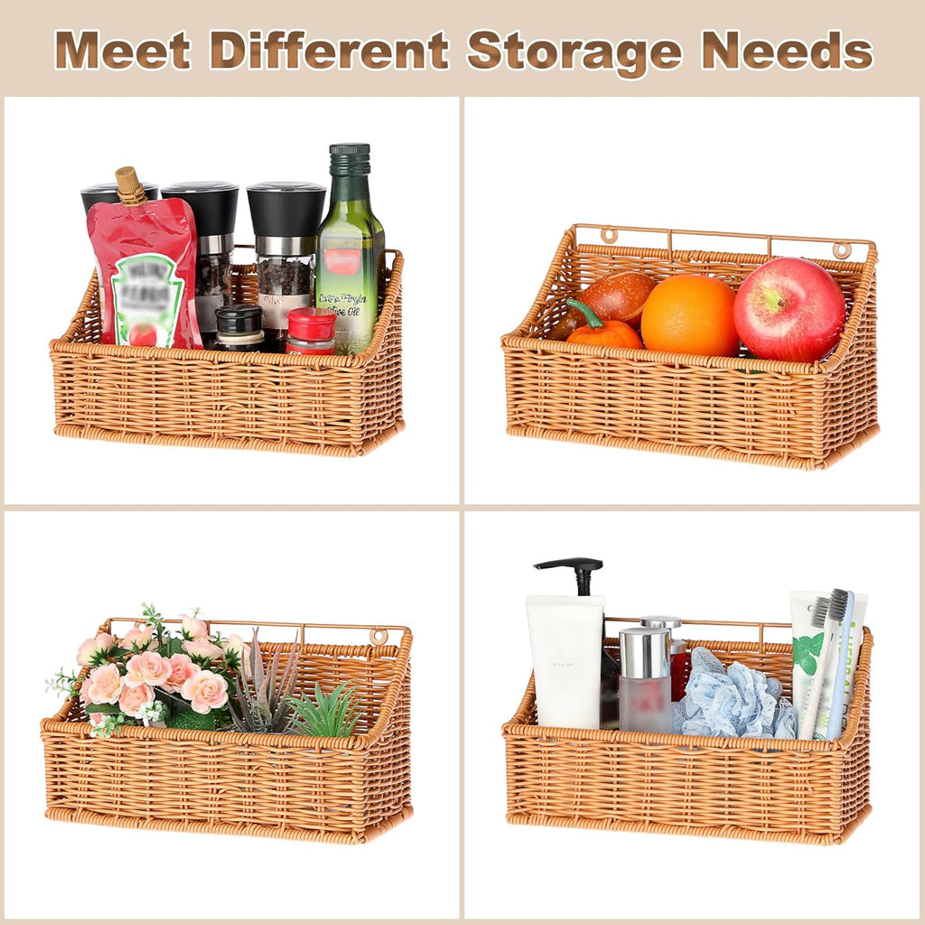 OwnMy 2PCS Plastic Wicker Hanging Basket Wall Mount Storage Baskets for Kitchen Organizing Fruit, Onion, Potato, Vegetable, Hanging Fruit Baskets for Kitchen Counter/Pantry/Cabinet