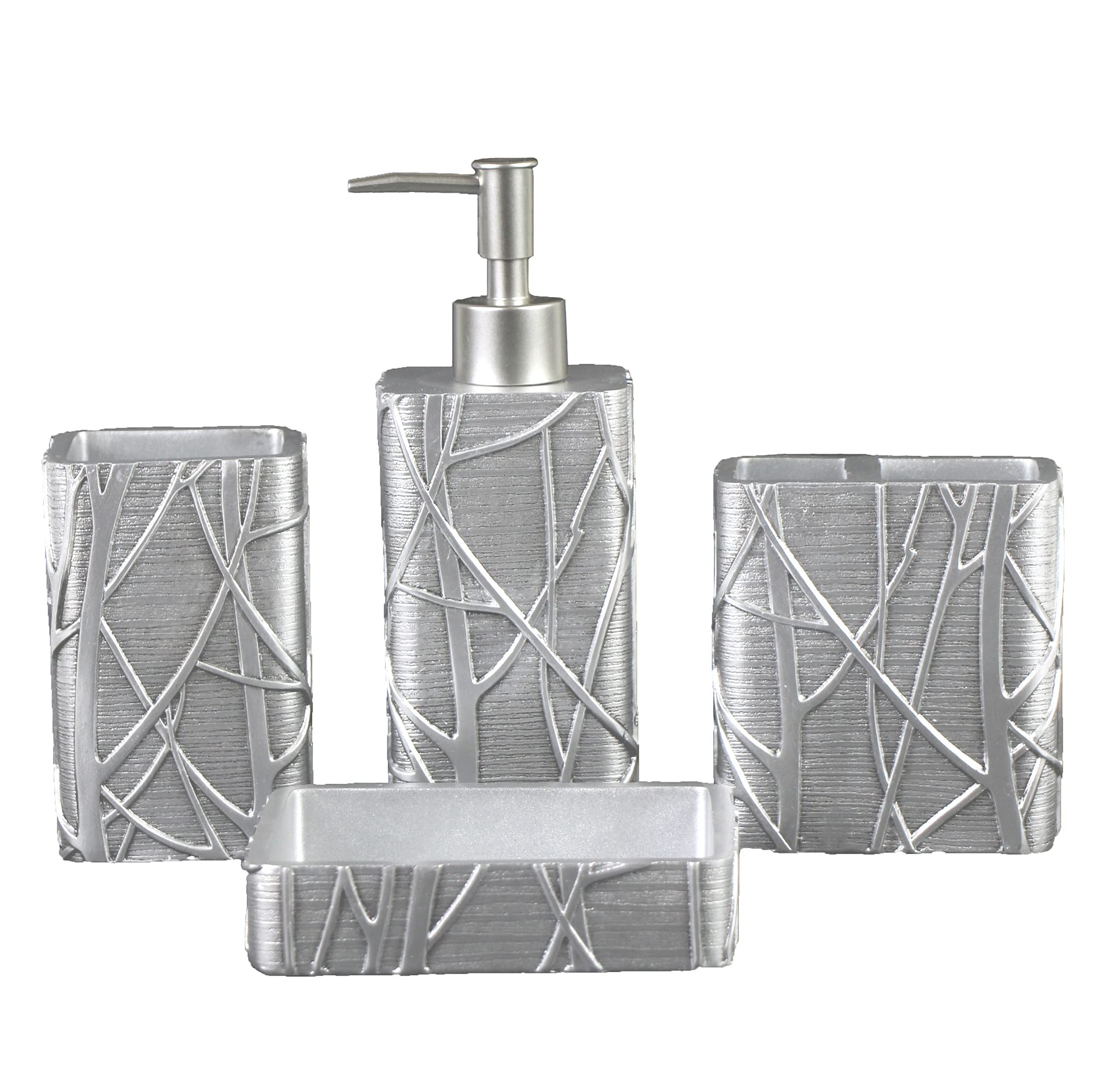 Hymmah Bathroom Accessories Set,Wooden Design Toothbrush Holder,Farmhouse Bathroom Decor,4 Pcs Resin Gift Set Apartment Necessities, Contain Toothbrush Cup,Soap Dispenser,Soap Dish,Tumbler