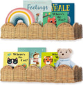 Nursery Book Shelves Set of 2 - Artisanal Natural Rattan Scalloped Book Shelf for Kids Rooms 15.8" W, Cute Wicker Nursery Bookshelf Wall Mounted, Handwoven Floating Kids Bookshelf, Baby Boho Decor