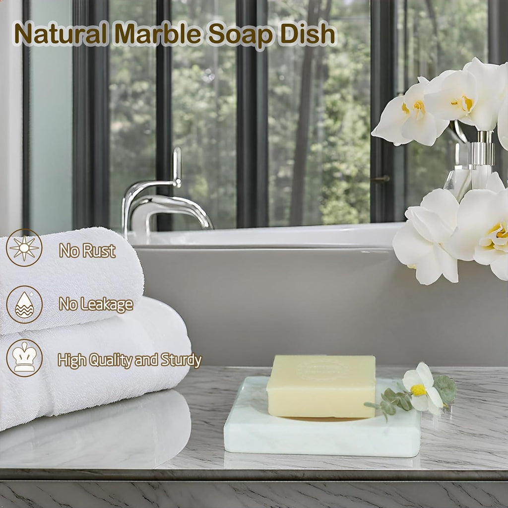White Soap Dish Tray Marble Soap Holder Trinket Plate for Bathroom Sink Kitchen Countertop Bedroom Vanity Bathroom Accessory Rectangular