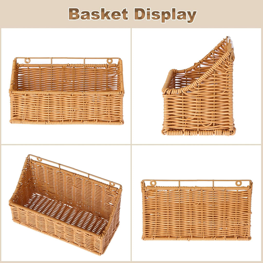 OwnMy 2PCS Plastic Wicker Hanging Basket Wall Mount Storage Baskets for Kitchen Organizing Fruit, Onion, Potato, Vegetable, Hanging Fruit Baskets for Kitchen Counter/Pantry/Cabinet