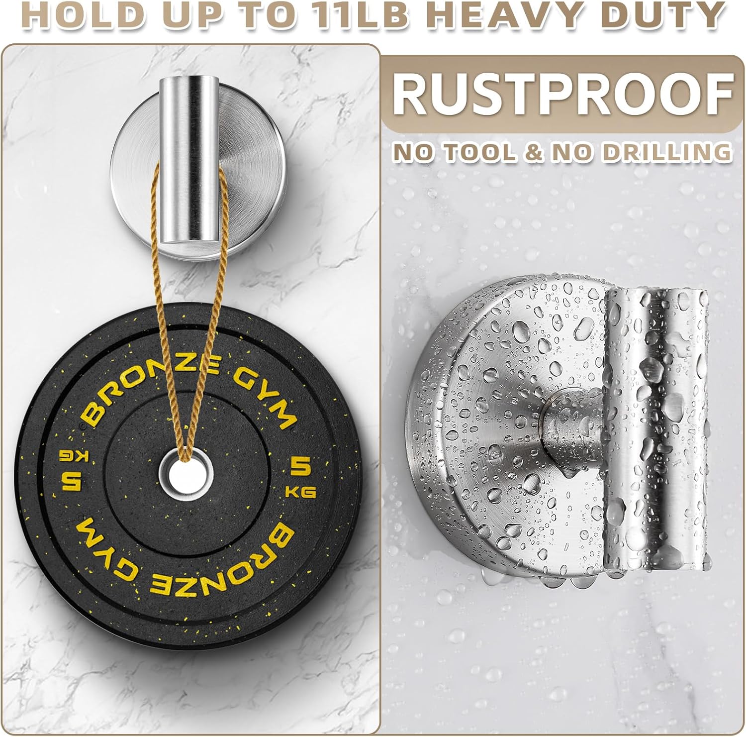 Suction Cup Hooks for Shower - Bathroom Reusable Hooks for Towels, Robes & Loofah - No-Drill Mounting on Kitchen,Walls,Metal,Glass,Mirrors,Tile & Smooth Non-Porous Surfaces (4, Brushed Nickel)