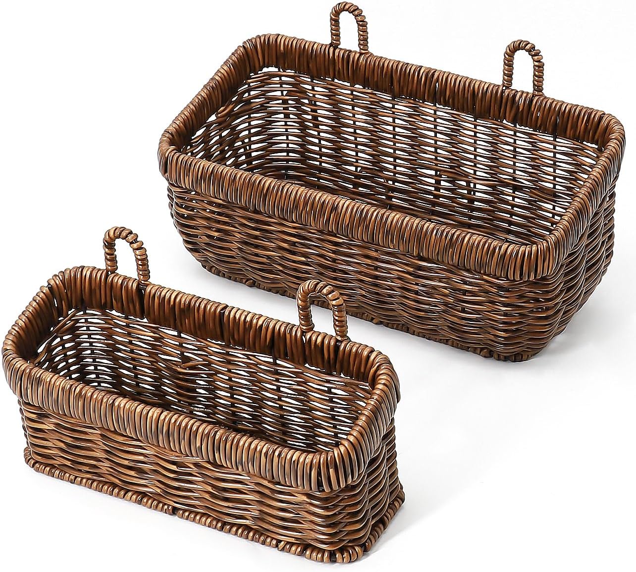 AceList Wall Hanging Basket, Boho Style Hand-Woven Hanging Storage Baskets - Set of 2, Ideal for Boho Room Decor, Kitchen, Garden, and Living Room(Brown)