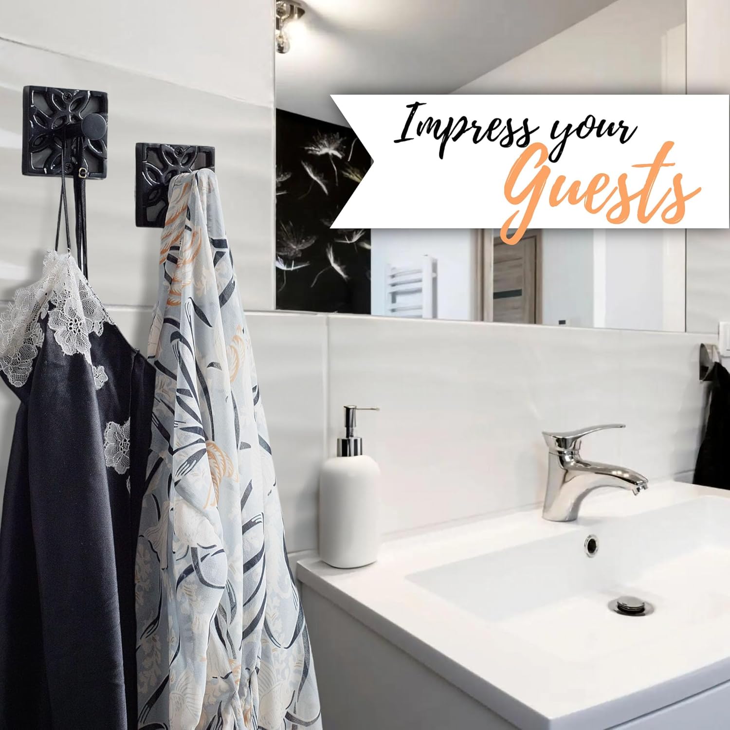 Autumn Alley Black Bathroom Towel Hook Robe Hook Wall Mounted - Wall Hooks for Towel, Robe, Coat, and Door Hooks for Bathroom Rustproof Modern Unique Style, 4 Pack