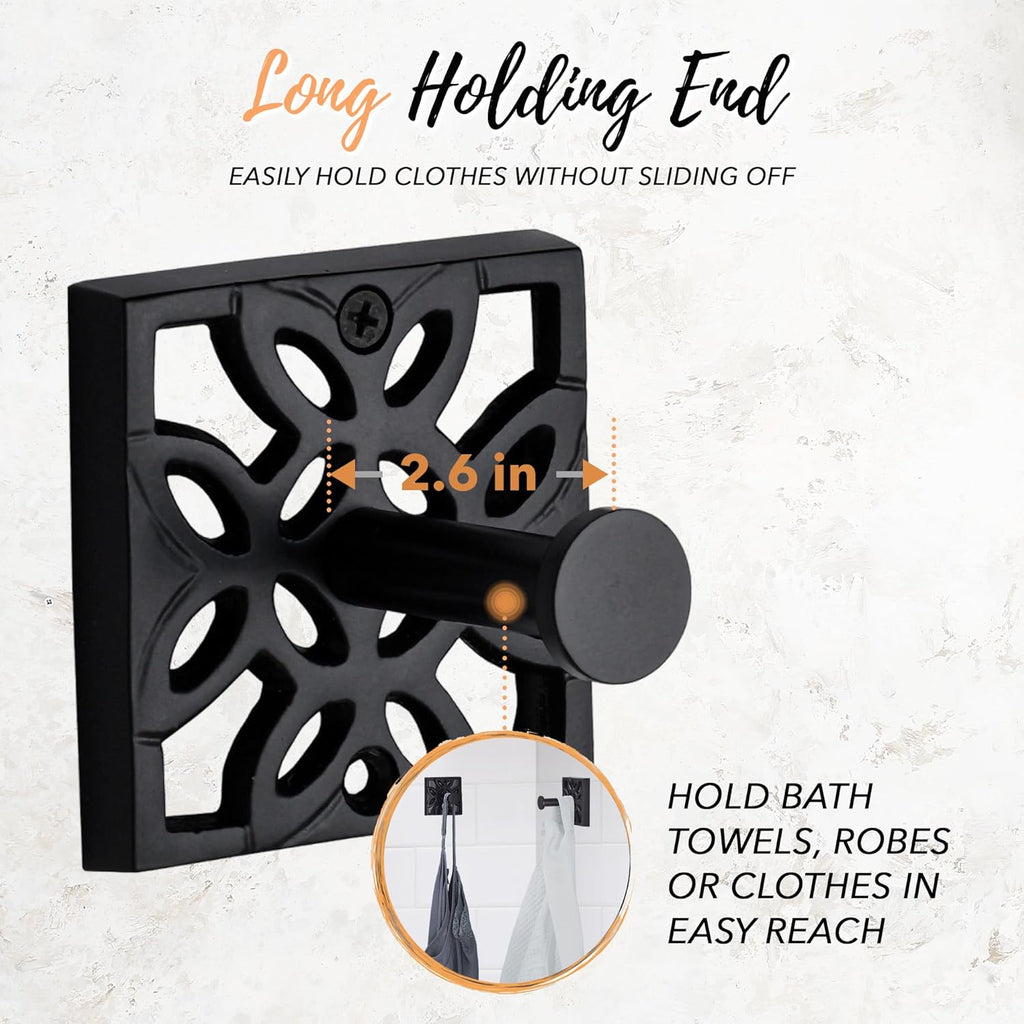 Autumn Alley Black Bathroom Towel Hook Robe Hook Wall Mounted - Wall Hooks for Towel, Robe, Coat, and Door Hooks for Bathroom Rustproof Modern Unique Style, 4 Pack