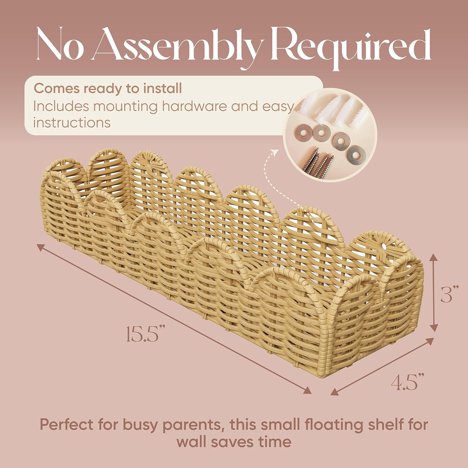 Rattan Nursery Book Shelf, Woven Scalloped wall Shelves, Wicker Hanging Storage Basket, Baby Room Bookshelf, Wall Mounted Natural Baskets Boho Home Decor, Set of 2