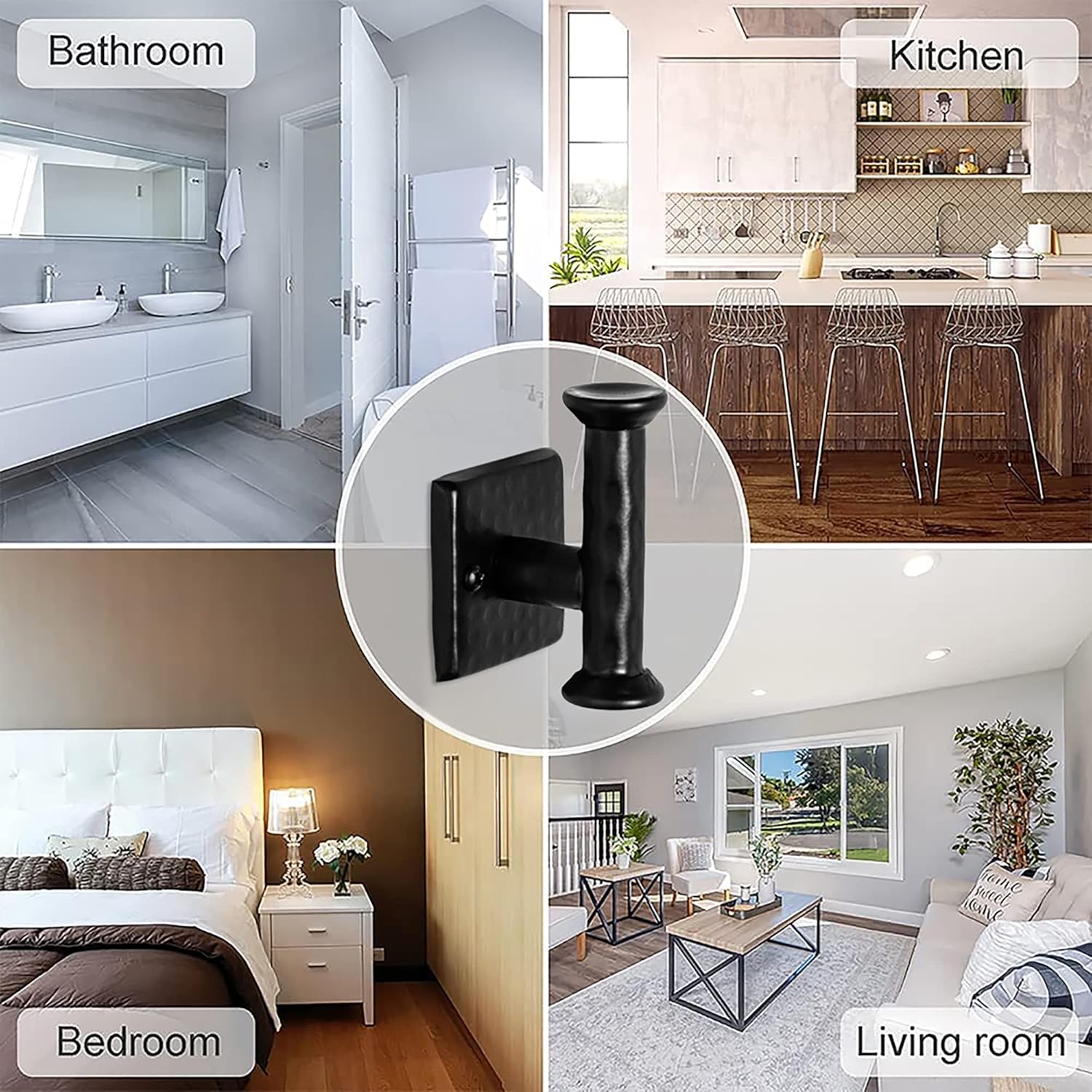 Monarch Abode Towel Hooks for Bathrooms – 2 Pack 3-inch Hand Hammered Metal Matte Black Hook, Wall Mounted Bathroom Hooks for Towels, Support up to 11 lbs Bath Robe Hook, Towel Hanger for Bathroom