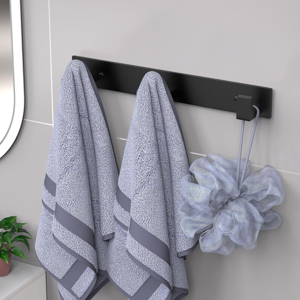 PMMASTO Wall Mounted Coat Hooks- Stainless Steel Rust-Resistant Bathroom Hangers for Towels/Hats/Coats, Heavy-Duty Wall Mount Hooks with Screws (Black 3 Hooks, 2-Pack)