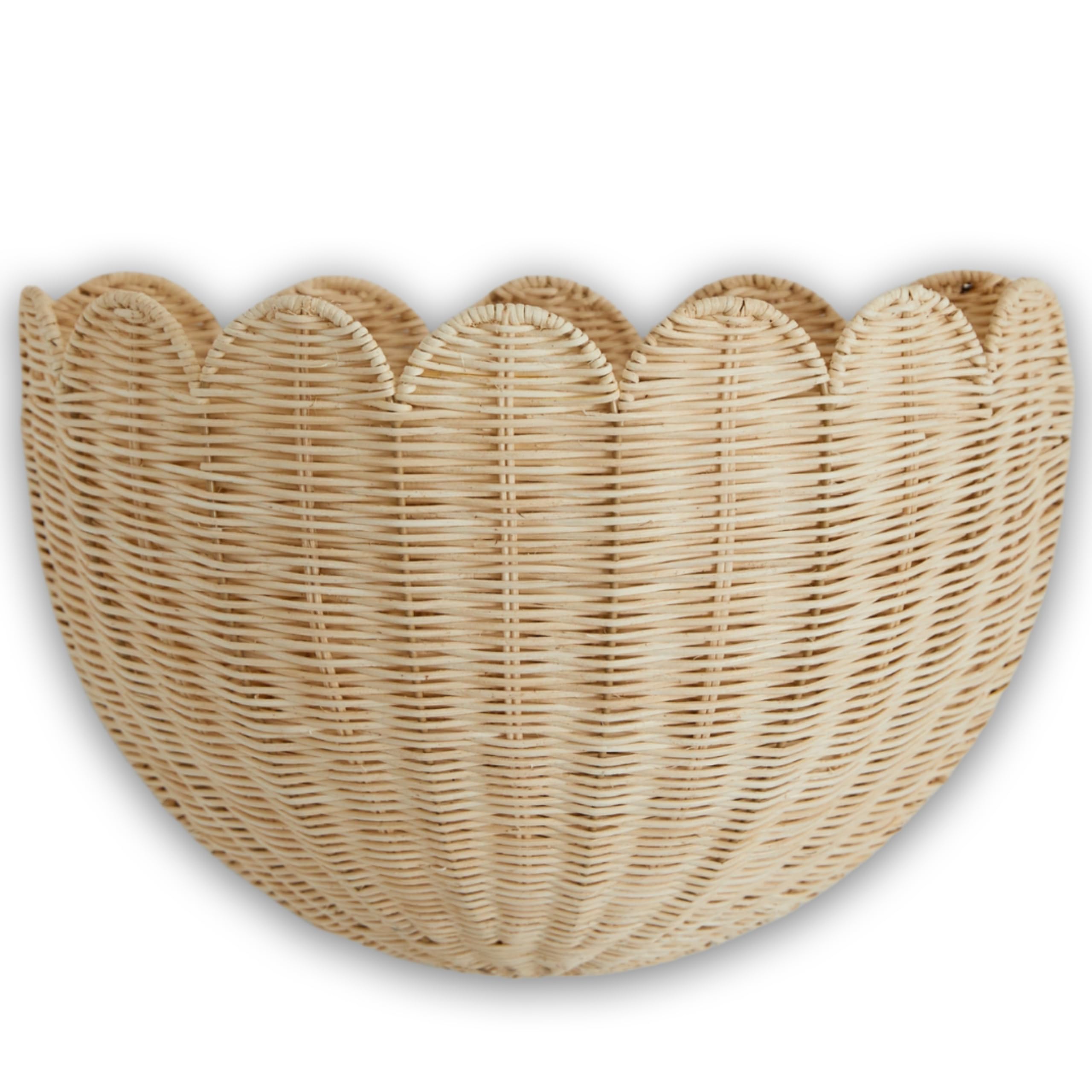 BEBE BASK Scalloped Wicker Hanging Basket - The Original Wicker Wall Decor - Hand Woven Wall Basket - Home Décor Wall Hanging Basket - Wall Storage Basket for Nursery, Living Room and Bathroom (Mocca)