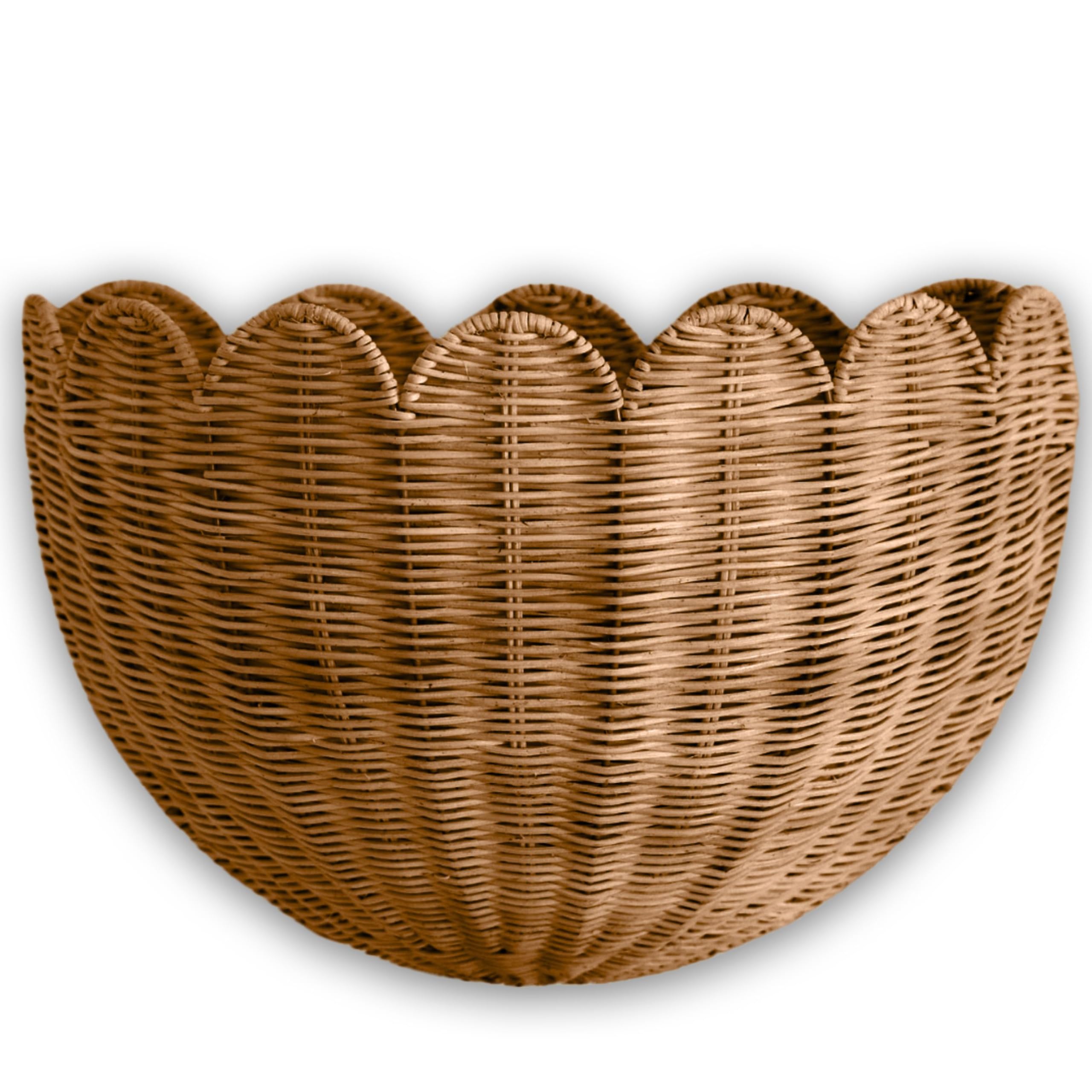 BEBE BASK Scalloped Wicker Hanging Basket - The Original Wicker Wall Decor - Hand Woven Wall Basket - Home Décor Wall Hanging Basket - Wall Storage Basket for Nursery, Living Room and Bathroom (Mocca)