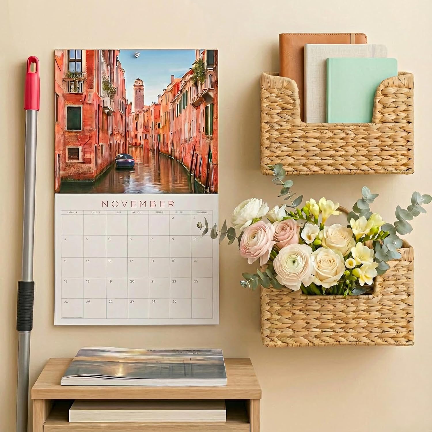 Magazine Holder Wall Basket Water Hyacinth Woven Mail Organizer, Wicker Wall Hanging Baskets for Magazines, Letters & Storage Decorative Mail Holder, Magazine Rack, Hanging Basket 11.8x4.3x7.9 Inch